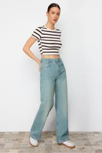 Trendyol Blue Pale Effect vintage džínsy so širokými nohavicami s vysokým pásom