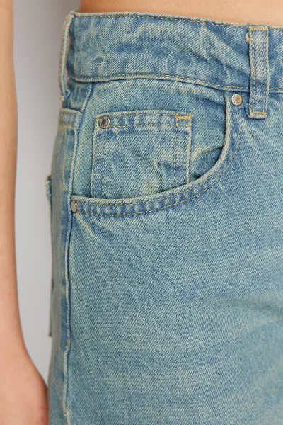 Trendyol Blue Pale Effect vintage džínsy so širokými nohavicami s vysokým pásom