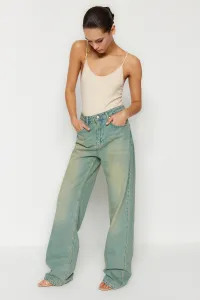 Trendyol Blue Pale Effect vintage džínsy so širokými nohavicami s vysokým pásom