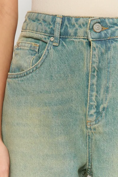Trendyol Blue Pale Effect vintage džínsy so širokými nohavicami s vysokým pásom