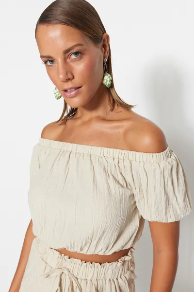 Trendyol Ecru Woven Blouse Short Set