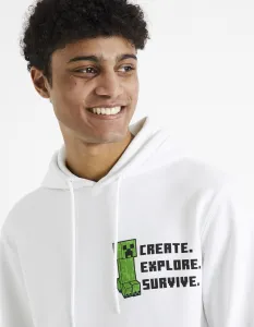 Biela pánska mikina s kapucňou Celio Minecraft