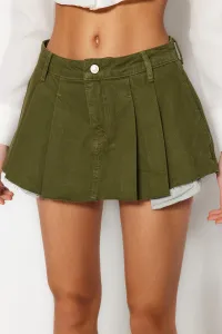Trendyol Khaki Pleated Mini Denim Shorts Skirt