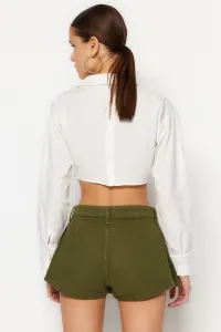 Trendyol Khaki Pleated Mini Denim Shorts Skirt