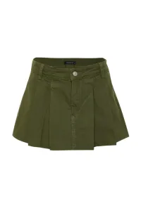 Trendyol Khaki Pleated Mini Denim Shorts Skirt