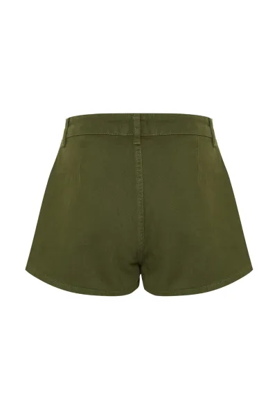 Trendyol Khaki Pleated Mini Denim Shorts Skirt