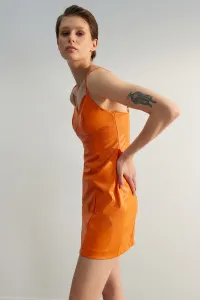 Oranžové mini tkané šaty s detailom tkaného lemovania od Trendyol