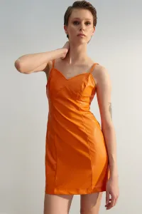 Oranžové mini tkané šaty s detailom tkaného lemovania od Trendyol