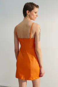 Oranžové mini tkané šaty s detailom tkaného lemovania od Trendyol
