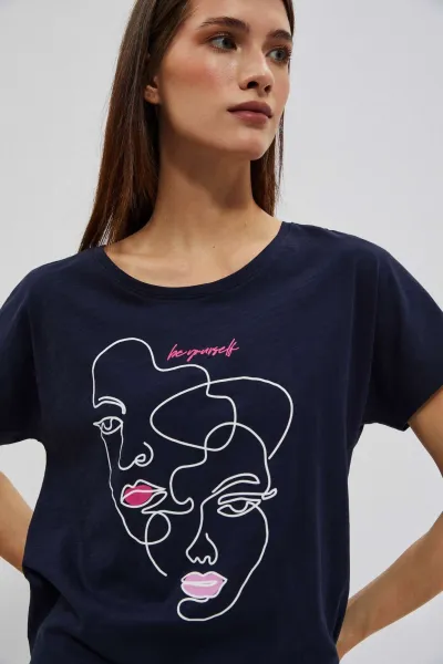 Marisse Women's T-Shirt L-Ts-4047 Navy