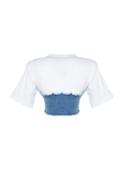 Trendyol X Sagaza Studio Modrý korzetový detailný denimový bustier