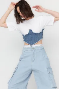 Trendyol X Sagaza Studio Modrý korzetový detailný denimový bustier