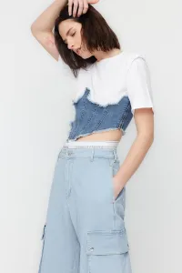 Trendyol X Sagaza Studio Modrý korzetový detailný denimový bustier