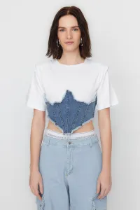 Trendyol X Sagaza Studio Modrý korzetový detailný denimový bustier