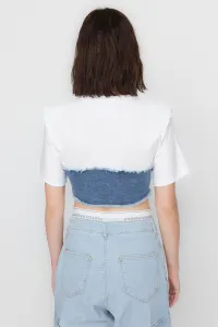 Trendyol X Sagaza Studio Modrý korzetový detailný denimový bustier
