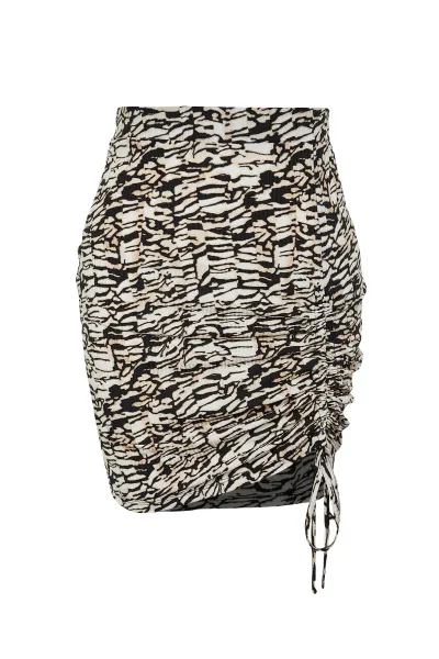 Trendyol Curve Black Knitted Pleated Animal Print Skirt