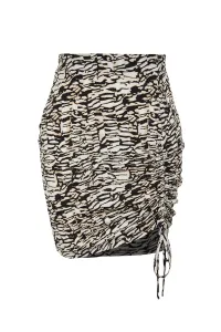 Trendyol Curve Black Knitted Pleated Animal Print Skirt