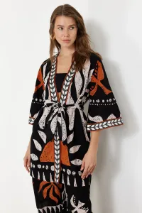 Trendyol etnický vzor opaskový mini-tkaný 100% bavlnený kimono a kaftan