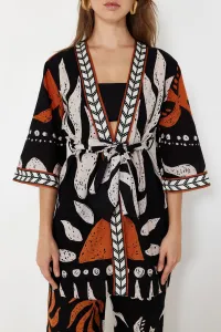 Trendyol etnický vzor opaskový mini-tkaný 100% bavlnený kimono a kaftan