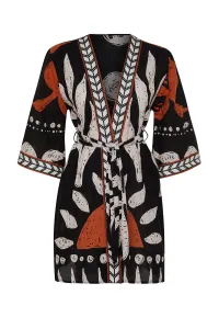 Trendyol etnický vzor opaskový mini-tkaný 100% bavlnený kimono a kaftan