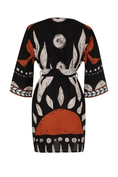 Trendyol etnický vzor opaskový mini-tkaný 100% bavlnený kimono a kaftan