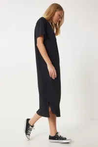 Šťastie İstanbul Dámske Čierne Široké Dlhé Denné Letné Pletené Šaty