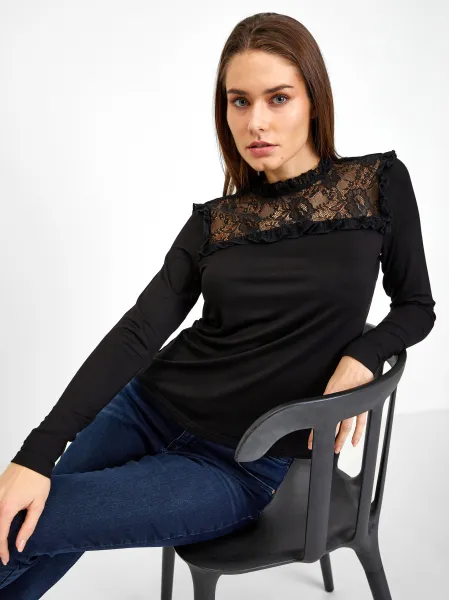 Tričká s dlhým rukávom pre ženy ORSAY - čierna