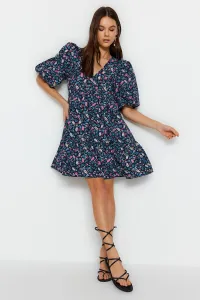 Trendyol Navy Blue Wide Cut Mini tkané šaty s kvetinovým vzorom