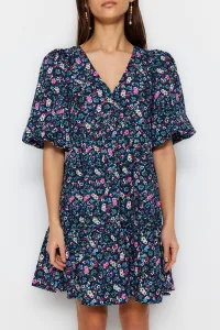 Trendyol Navy Blue Wide Cut Mini tkané šaty s kvetinovým vzorom