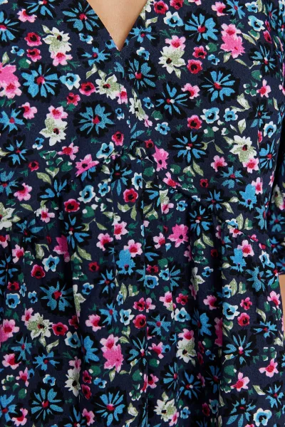 Trendyol Navy Blue Wide Cut Mini tkané šaty s kvetinovým vzorom