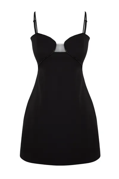 Trendyol Black Chest detailné večerné šaty