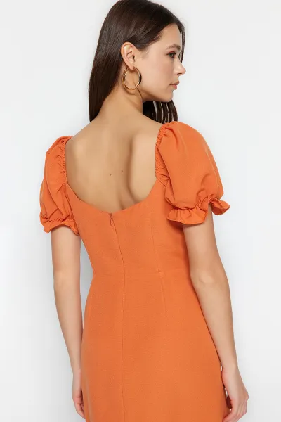 Trendyol oranžové mini tkané balónové rukávy tkané šaty