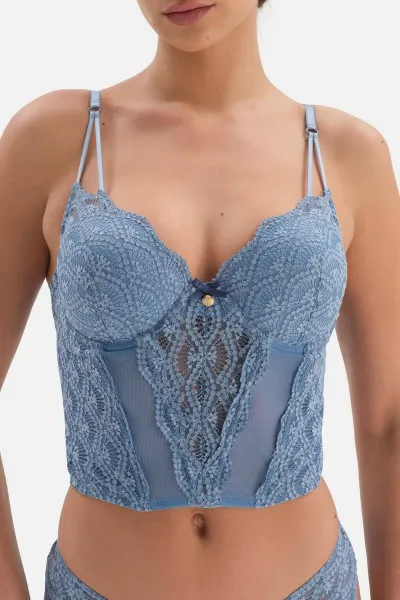 Dagi modrý čipkovaný bustier s detailmi