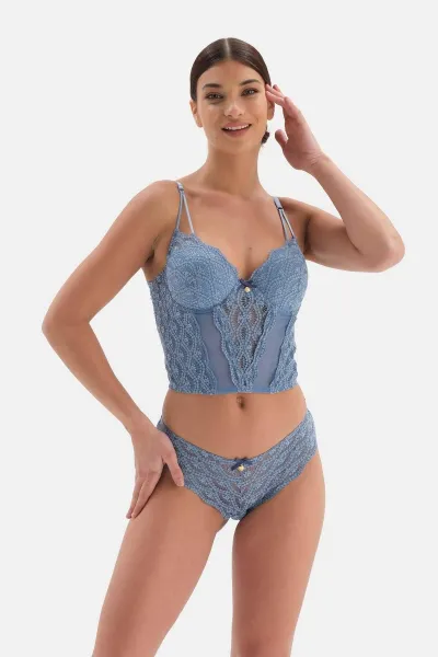 Dagi modrý čipkovaný bustier s detailmi