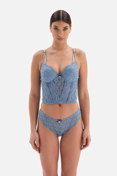 Dagi modrý čipkovaný bustier s detailmi