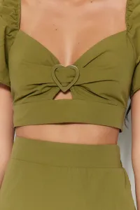 Trendyol Khaki Tkaný Set s Doplnkami, 100% Bavlnená Blúzka a Krátke Nohavice