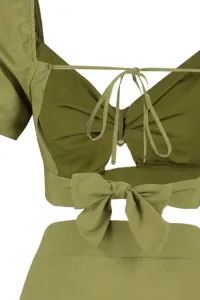Trendyol Khaki Tkaný Set s Doplnkami, 100% Bavlnená Blúzka a Krátke Nohavice