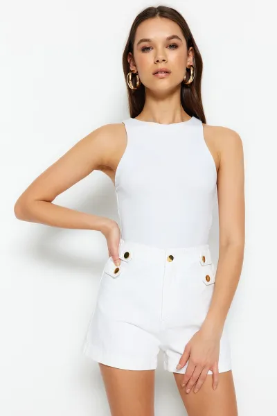 Trendyol White Button Detailed Shorts