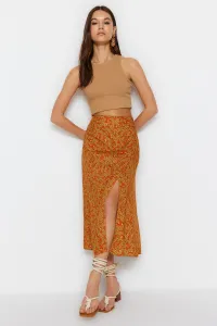 Trendyol Orange Ethnic Patterned Slit Detailed Midi Woven Skirt