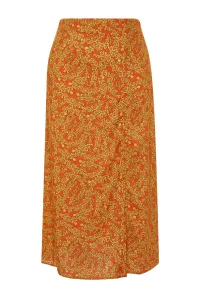 Trendyol Orange Ethnic Patterned Slit Detailed Midi Woven Skirt