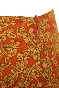 Trendyol Orange Ethnic Patterned Slit Detailed Midi Woven Skirt