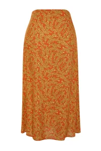 Trendyol Orange Ethnic Patterned Slit Detailed Midi Woven Skirt