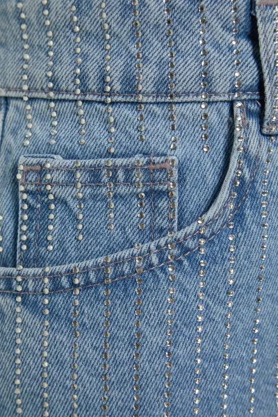 Trendyol High Waist Denim Shorts With Blue Stones