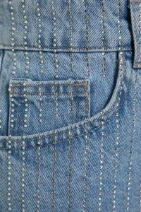 Trendyol High Waist Denim Shorts With Blue Stones