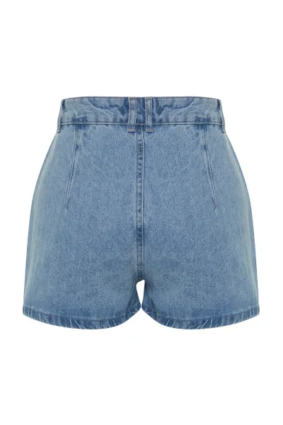Trendyol High Waist Denim Shorts With Blue Stones