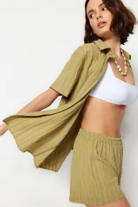Trendyol Green Woven Linen Blend Shirt Shorts Beach Set
