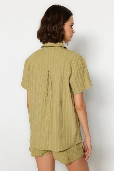 Trendyol Green Woven Linen Blend Shirt Shorts Beach Set