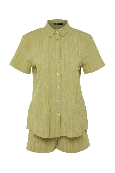 Trendyol Green Woven Linen Blend Shirt Shorts Beach Set