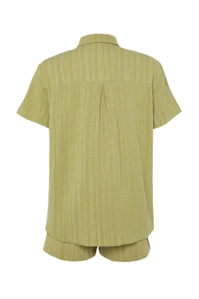 Trendyol Green Woven Linen Blend Shirt Shorts Beach Set