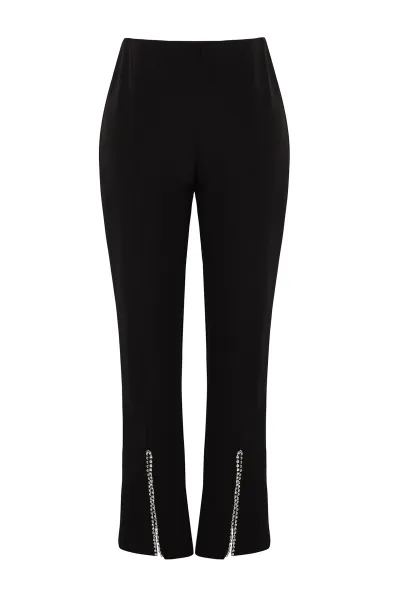 Trendyol Curve Black Stone detailné Finike tkané nohavice
